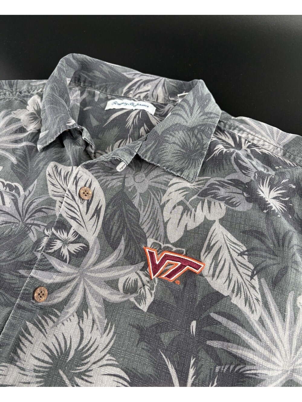 Tommy Bahama Silk Camp Shirt Men's M Virginia Tech Hokies Gray Floral [COPY]